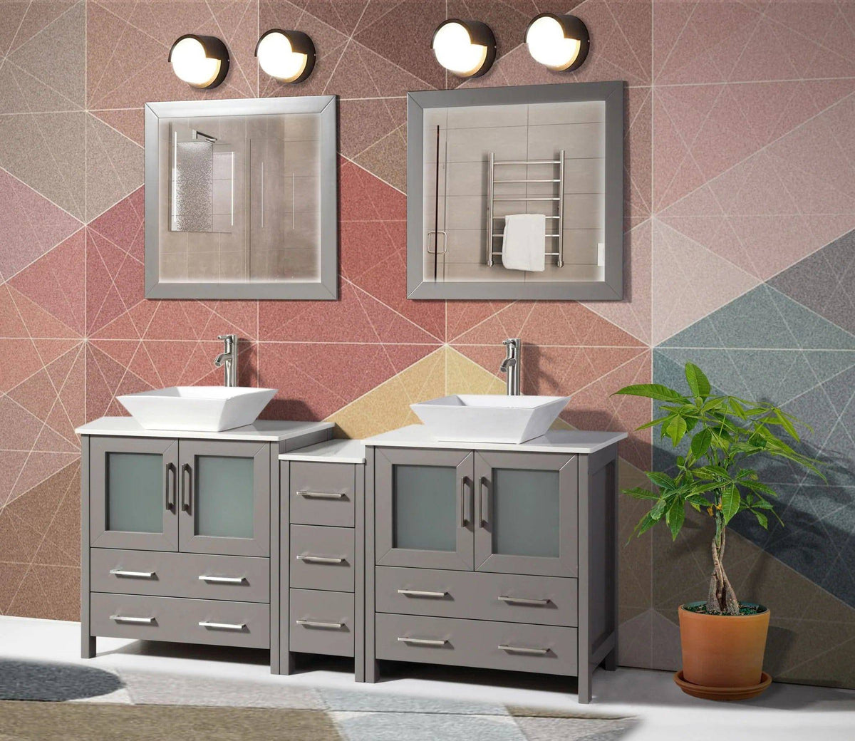 Ocean Royal 72 in. Gray Double Sink Vanity Set with 7 Drawers