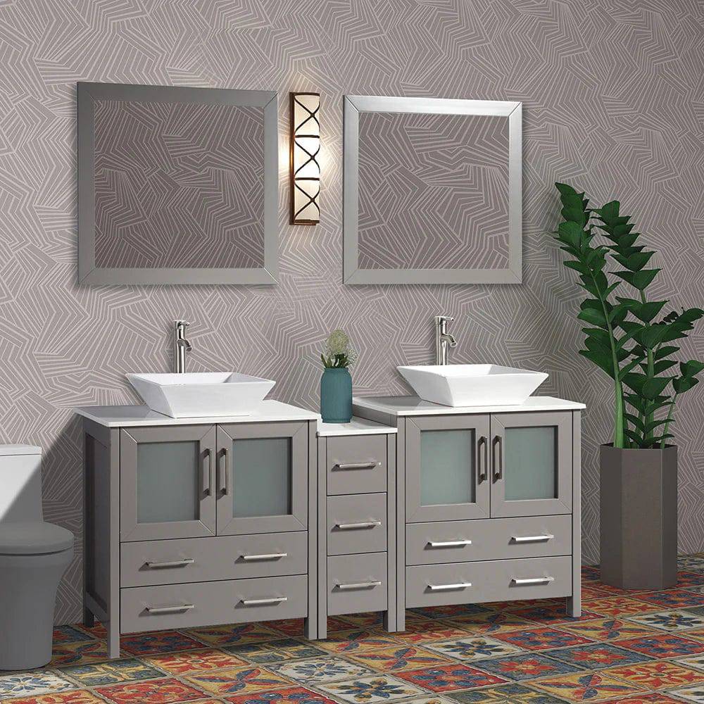 Ocean Royal 72 in. Gray Double Sink Vanity Set with 7 Drawers