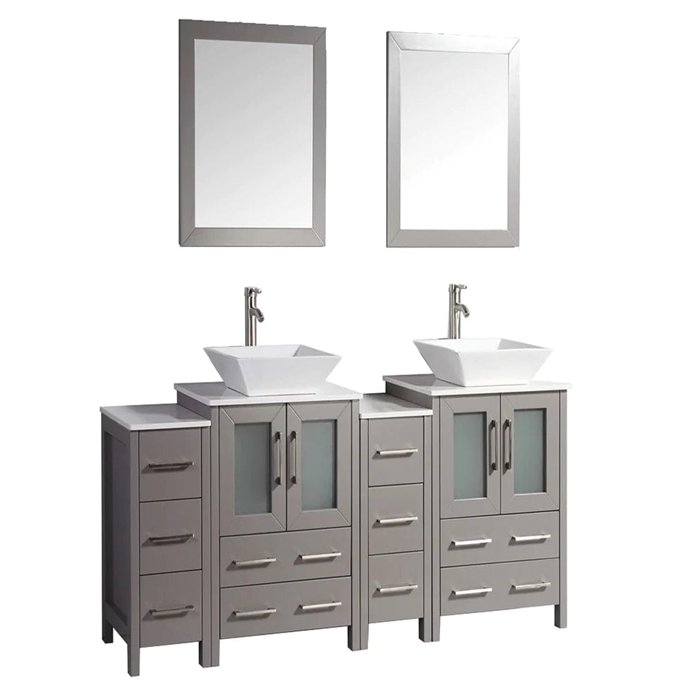 Conjunto de tocador de baño con lavabo doble de 72 pulgadas en gris