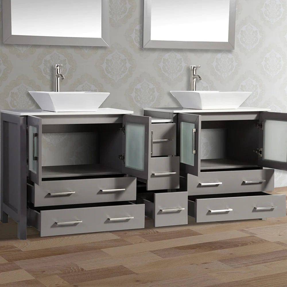 Ocean Royal 72 in. Gray Double Sink Vanity Set with 7 Drawers