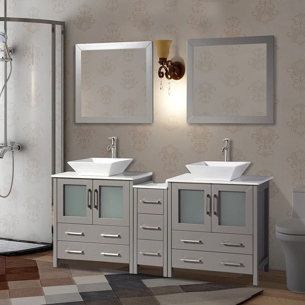 Ocean Royal 72 in. Gray Double Sink Vanity Set with 7 Drawers