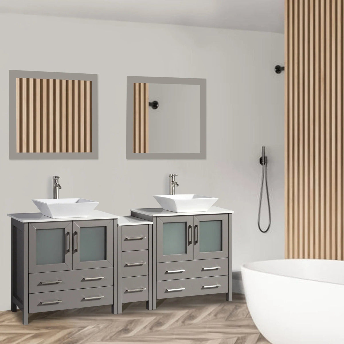 Ocean Royal 72 in. Gray Double Sink Vanity Set with 7 Drawers