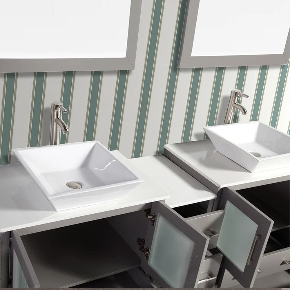 Ocean Royal 72 in. Gray Double Sink Vanity Set with 7 Drawers