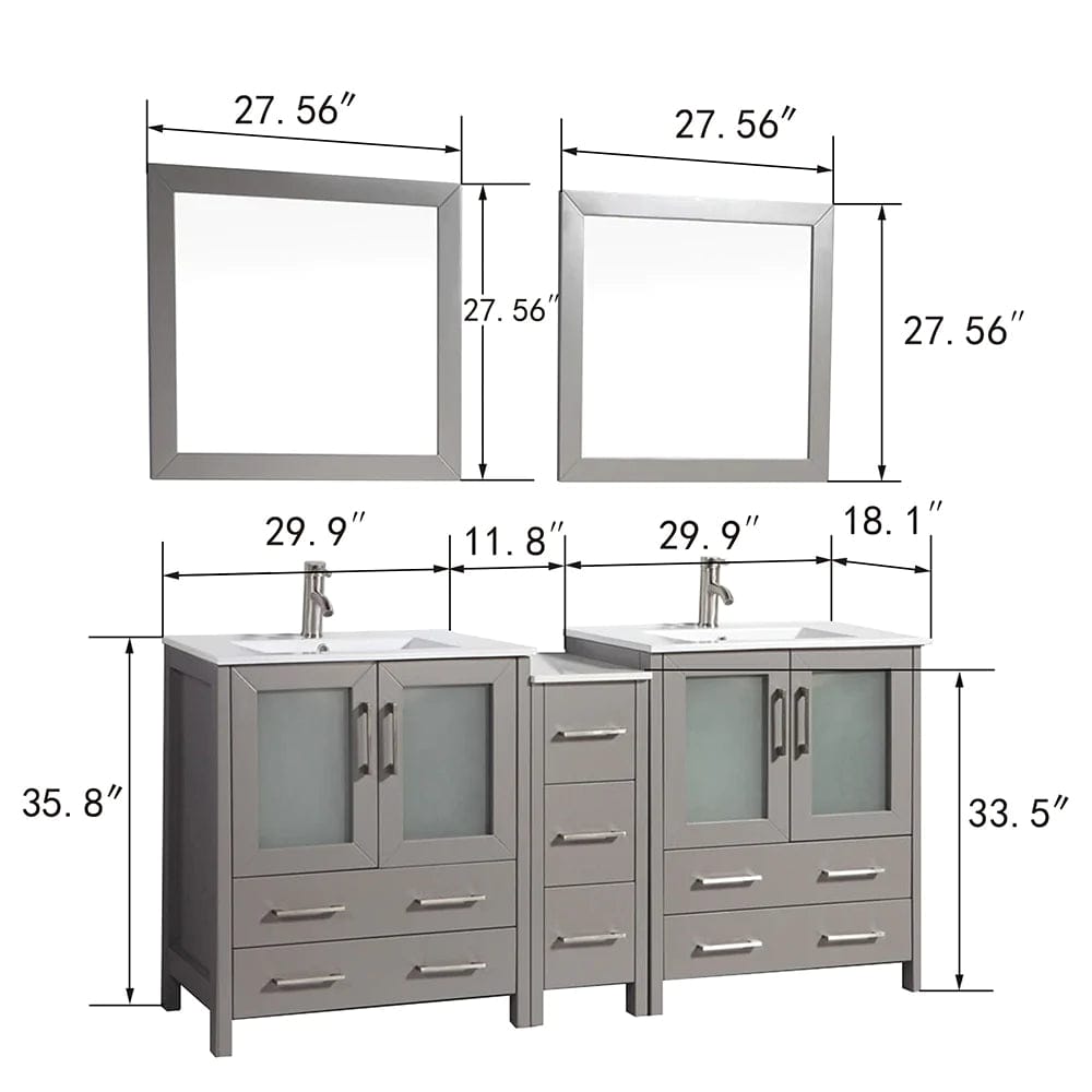 Ocean Royal 72 in. Gray Double Vanity Set with Mirrors