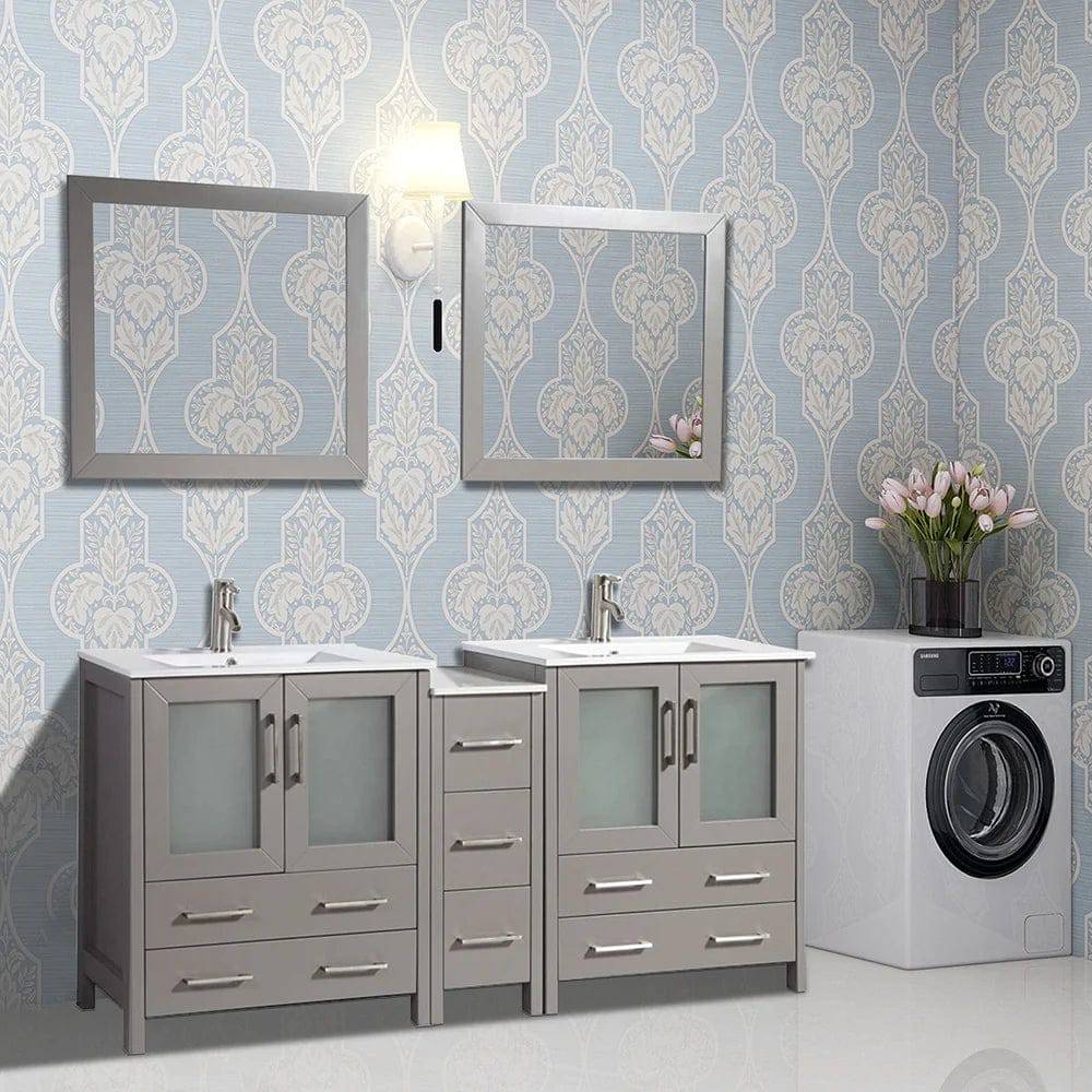 Ocean Royal 72 in. Gray Double Vanity Set with Mirrors