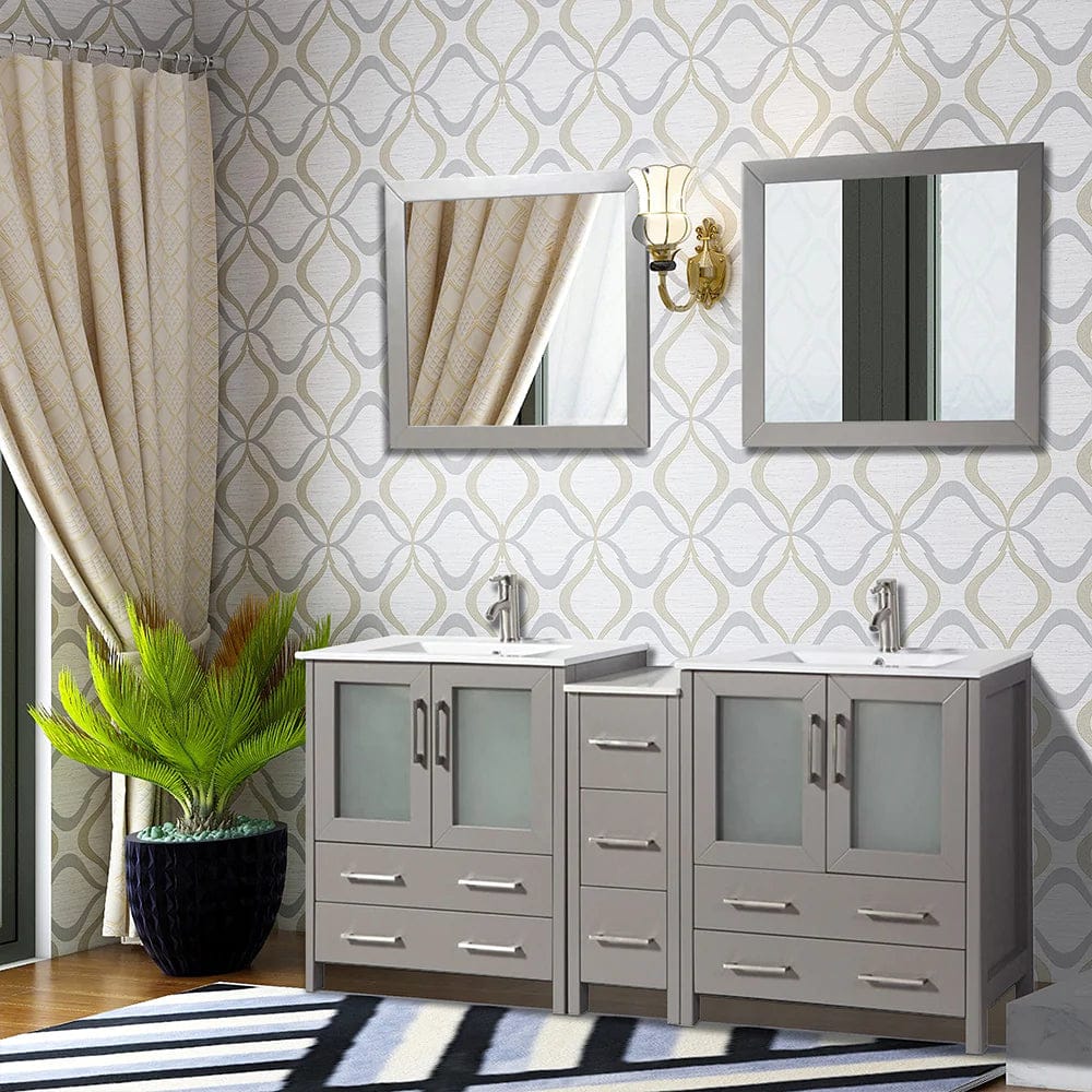 Ocean Royal 72 in. Gray Double Vanity Set with Mirrors