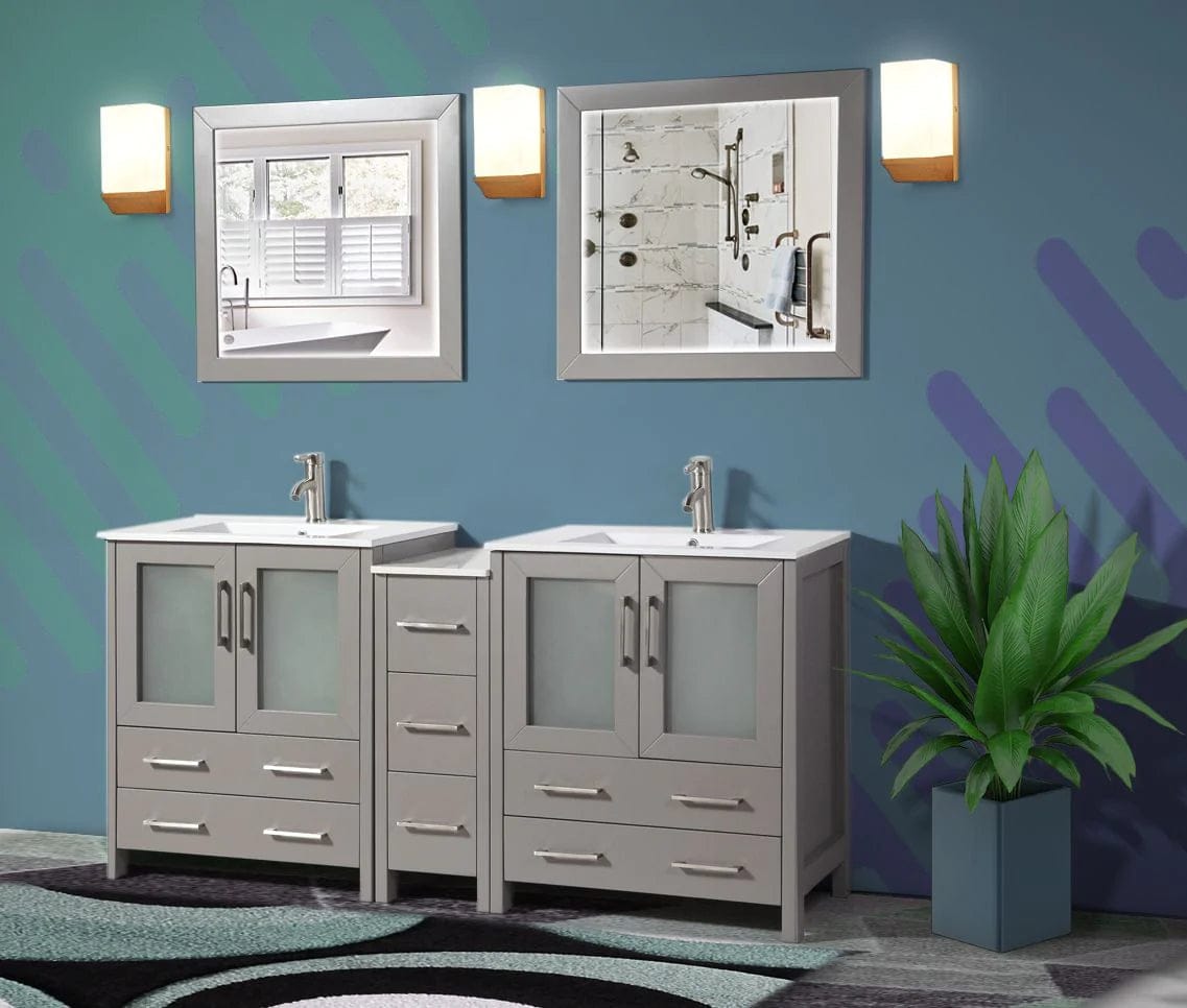 Ocean Royal 72 in. Gray Double Vanity Set with Mirrors