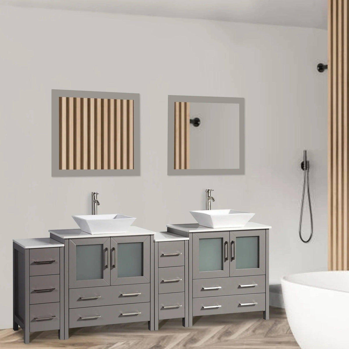 84 in. Double Sink Bathroom Vanity Combo Set in Gray with 10 Drawers