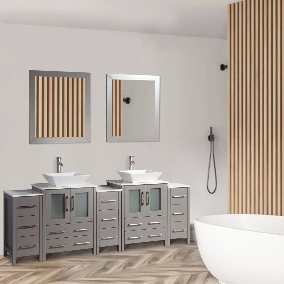 Ocean Royal 84 in. Gray Double Sink Vanity Set with 13 Drawers