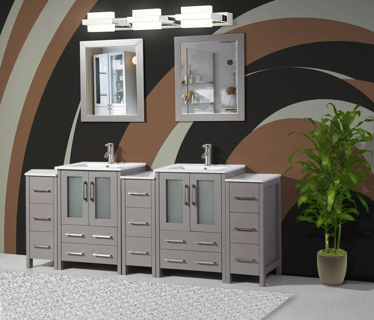 Ocean Royal 84 in. Gray Double Sink Vanity with 13 Drawers