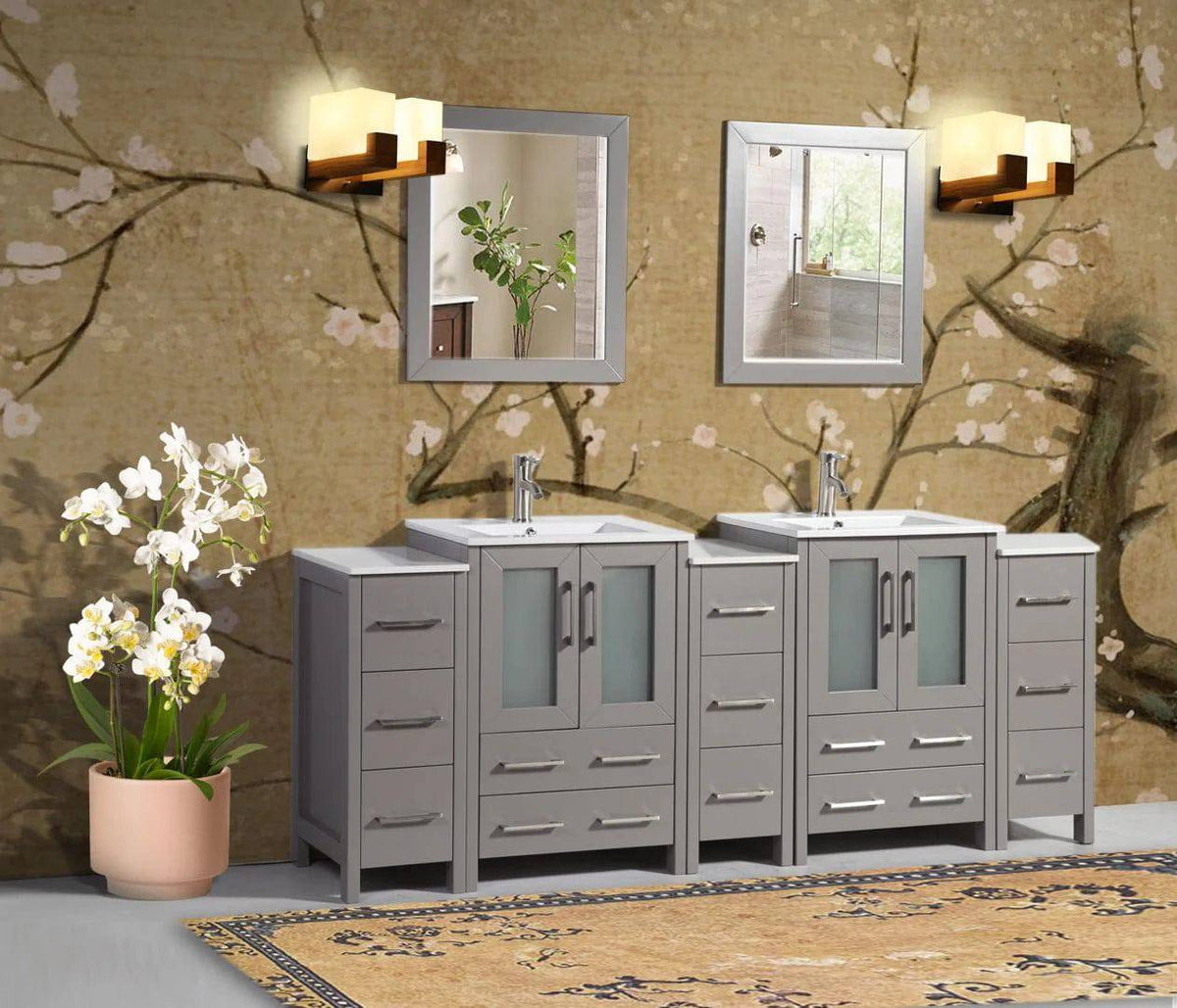 Ocean Royal 84 in. Gray Double Sink Vanity with 13 Drawers