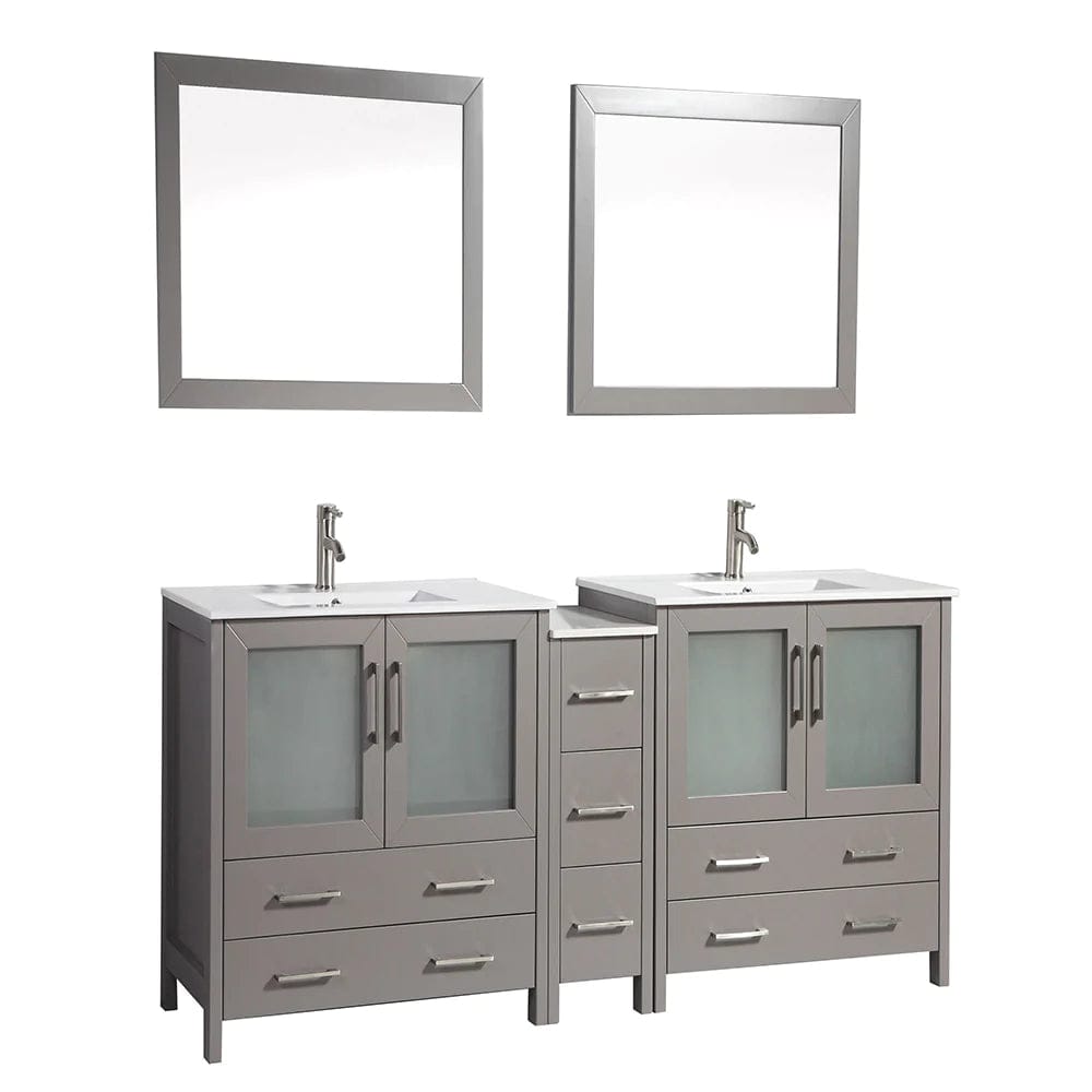 Tocador de baño moderno compacto con lavabo doble de 84 pulgadas en gris