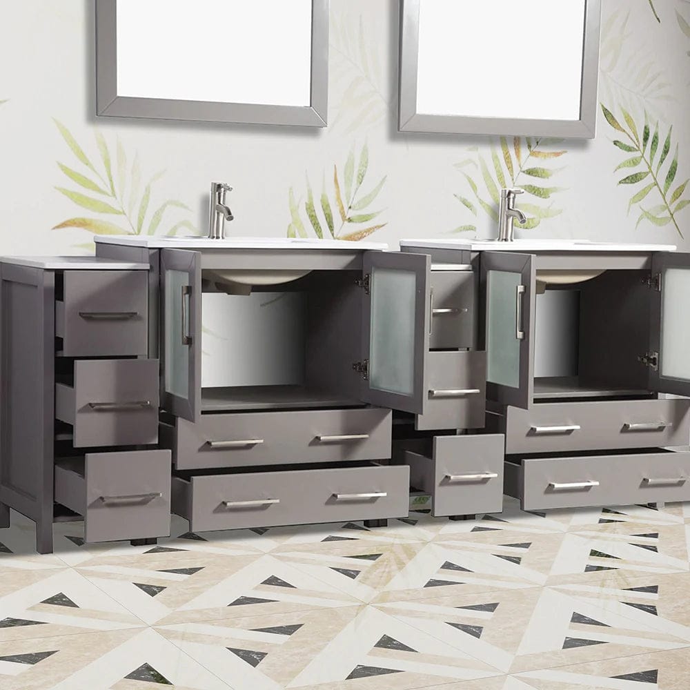 84 in. Double Sink Modern Bathroom Vanity Set in Gray - Decohub Home