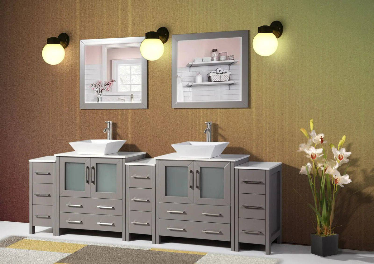 Conjunto de tocador de baño con lavabo doble de 96 pulgadas en gris