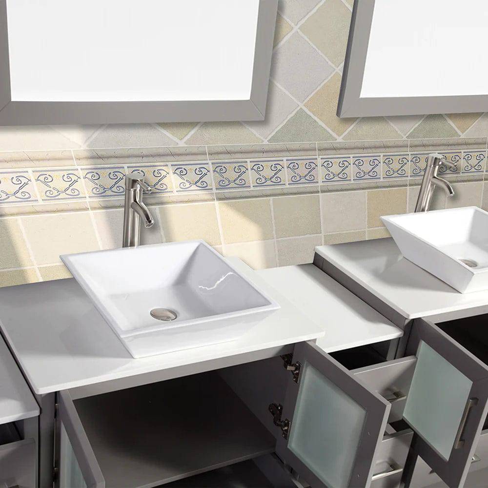 Conjunto de tocador de baño con lavabo doble de 96 pulgadas en gris