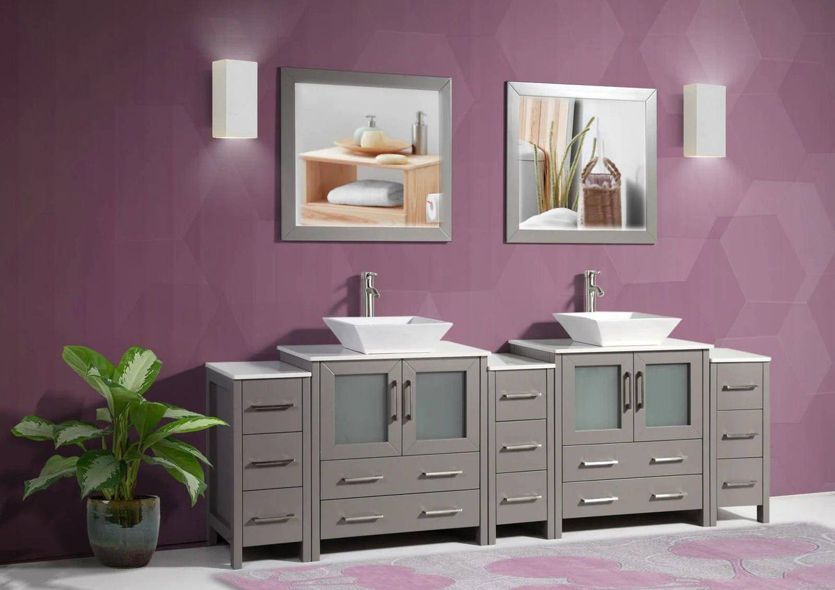 Conjunto de tocador de baño con lavabo doble de 96 pulgadas en gris