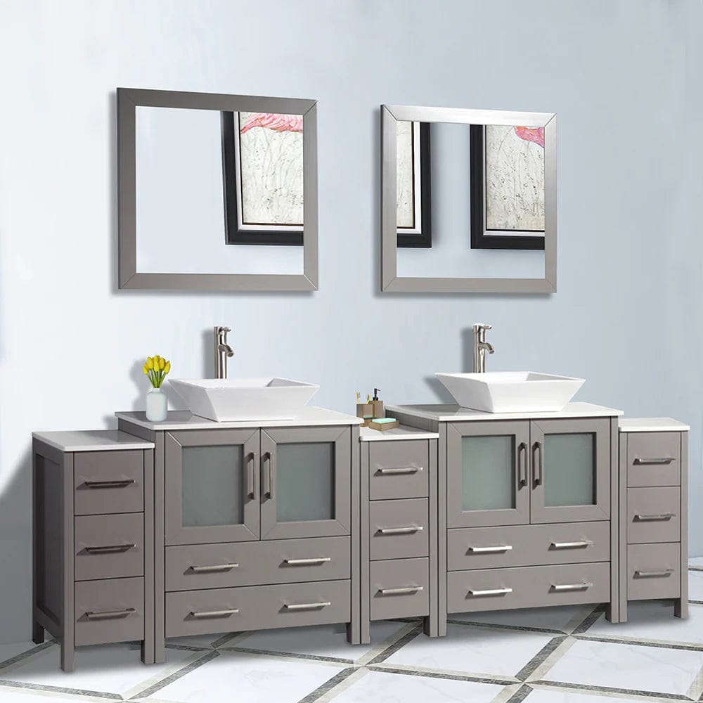 Conjunto de tocador de baño con lavabo doble de 96 pulgadas en gris