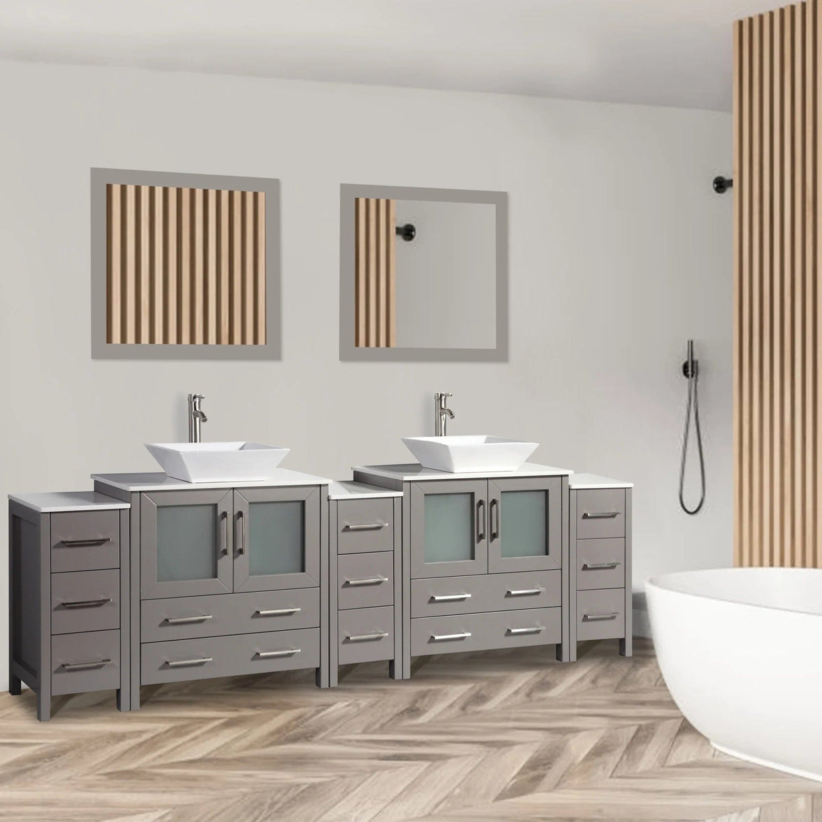 96 in. Double Sink Bathroom Vanity Combo Set in Gray