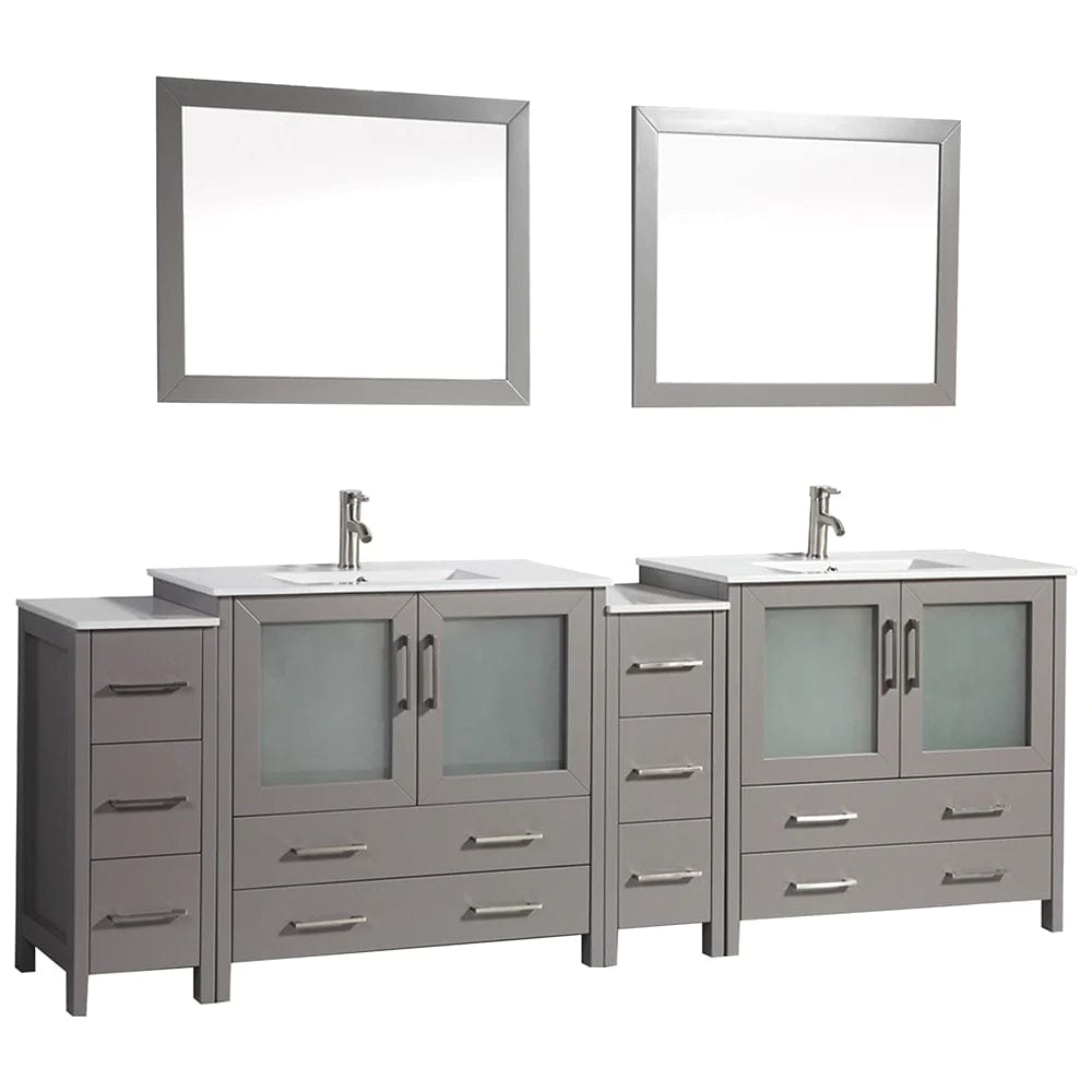 96 in. Double Sink Modern Bathroom Vanity Compact Set in Gray