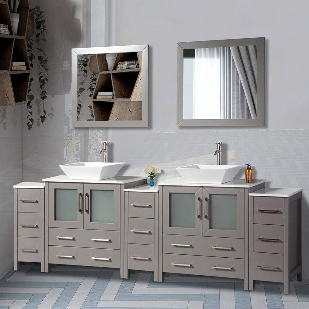 Conjunto de tocador de baño con lavabo doble de 96 pulgadas en gris