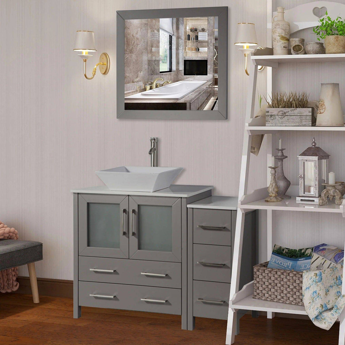 42 in. Single Sink Bathroom Vanity Combo Set in Gray