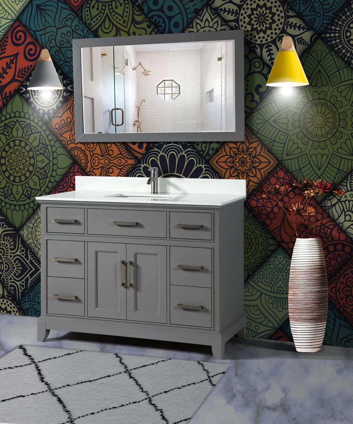Juego de tocador de baño con lavabo individual de 48 pulgadas en gris