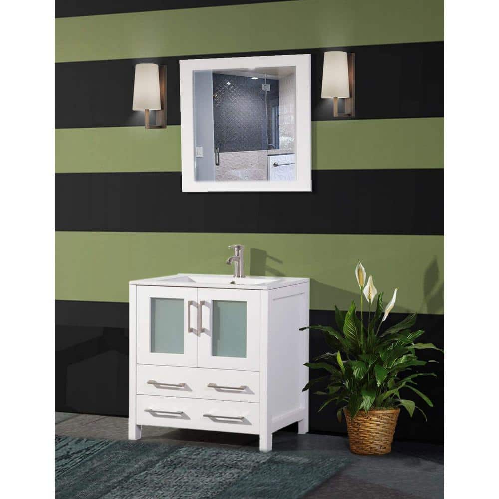 Brescia 30 in. White Vanity with Ceramic Top, Basin and Mirror