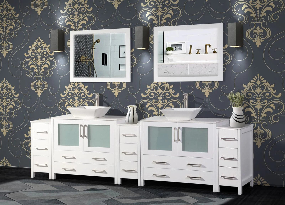 108 in. Double Sink Bathroom Vanity Combo Set in White