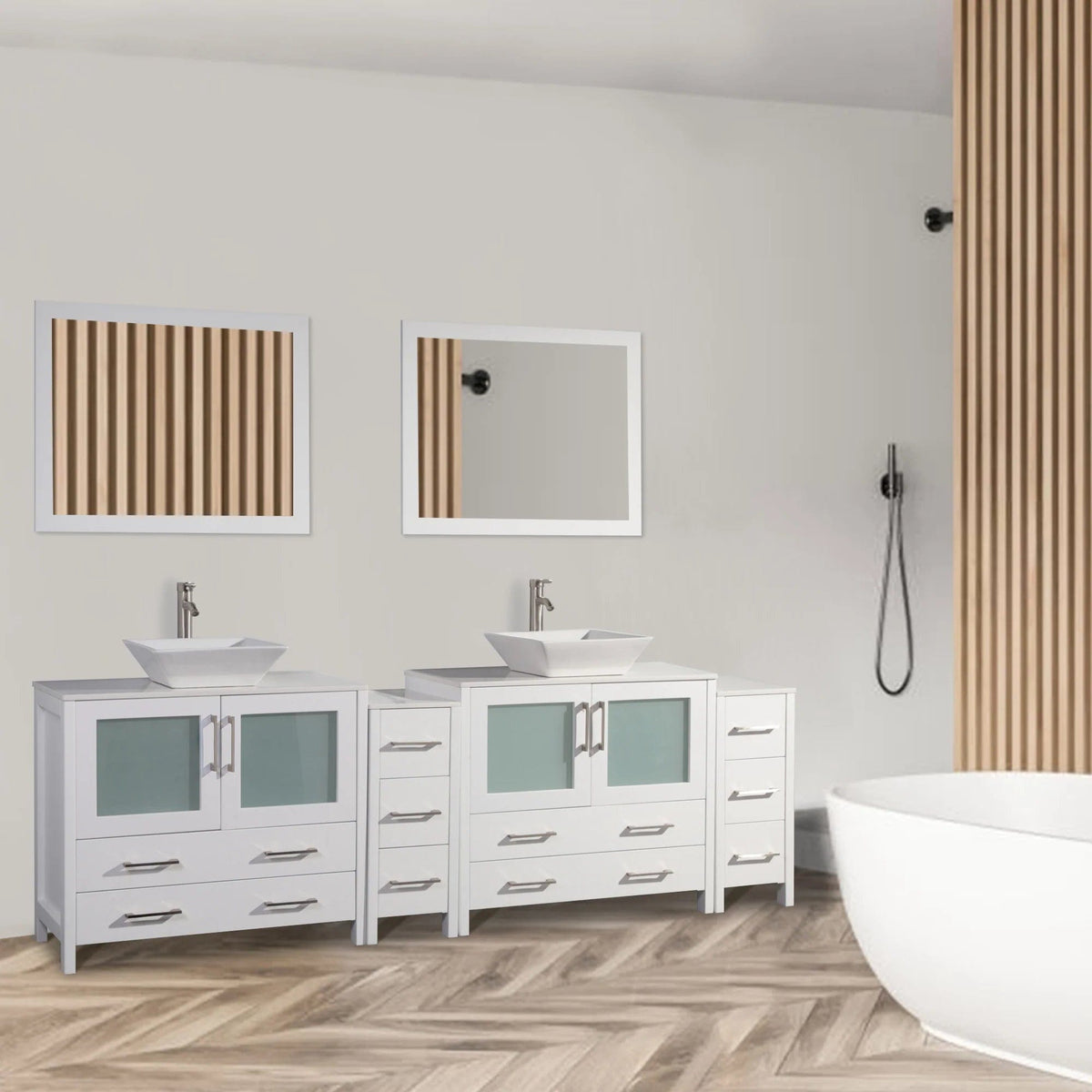 108 in. Double Sink Bathroom Vanity Combo Set in White
