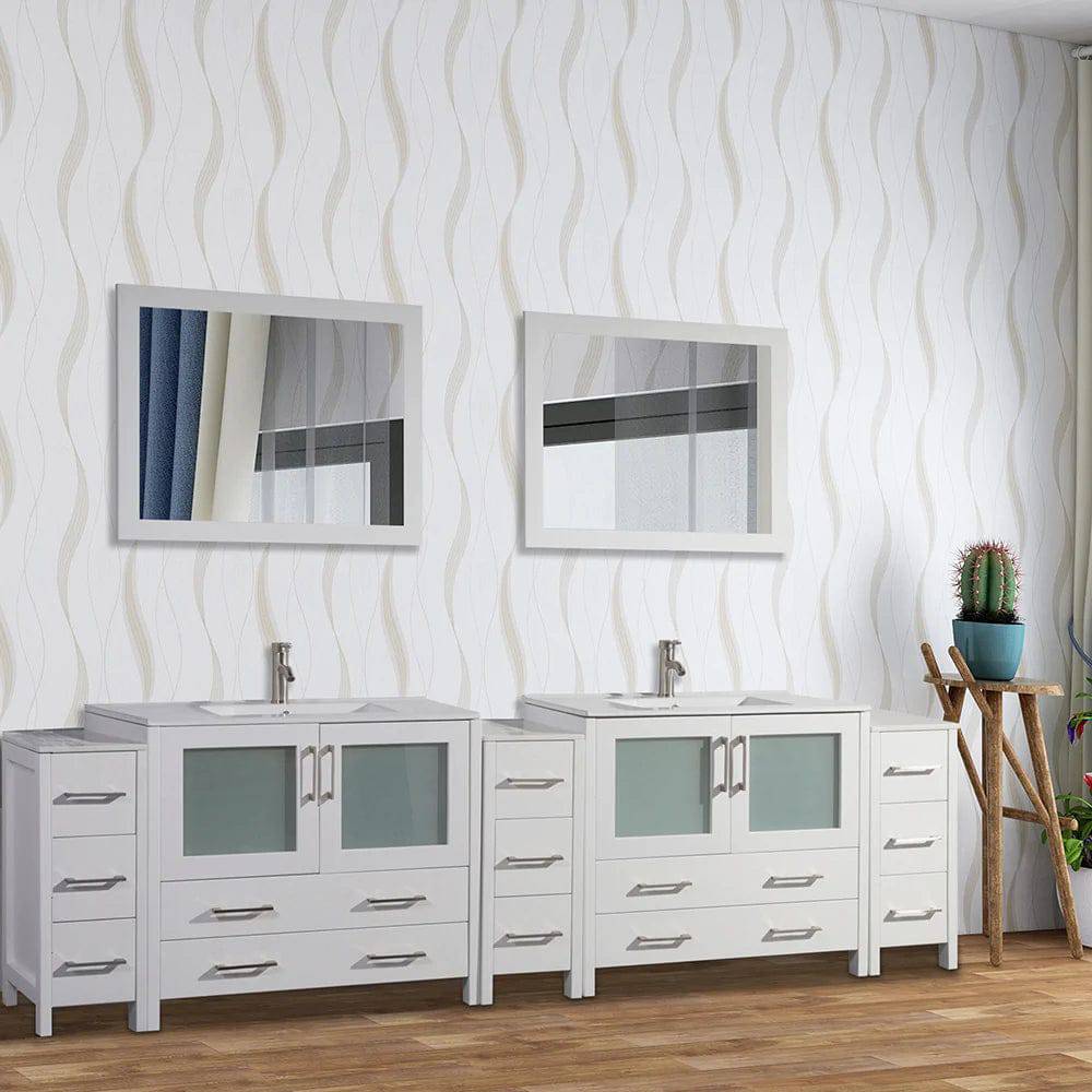 Ocean Royal 108 in. White Double Vanity Set with Two Mirrors