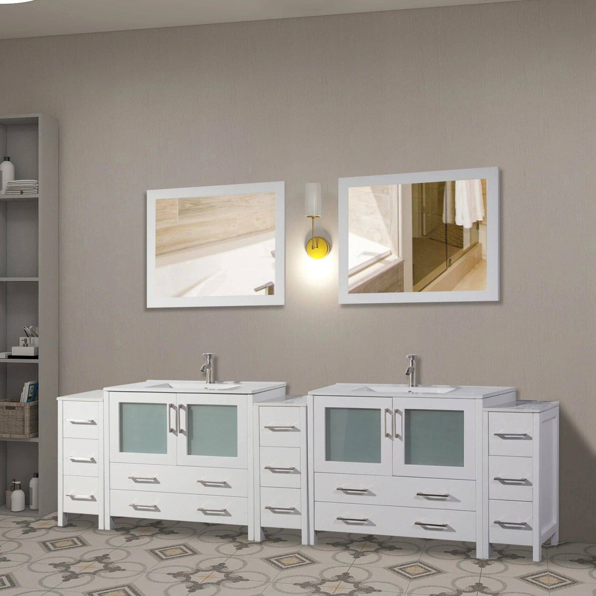 Ocean Royal 108 in. White Double Vanity Set with Two Mirrors