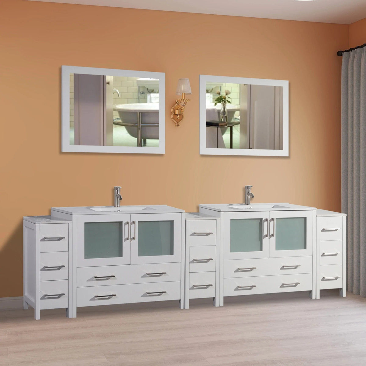 Ocean Royal 108 in. White Double Vanity Set with Two Mirrors