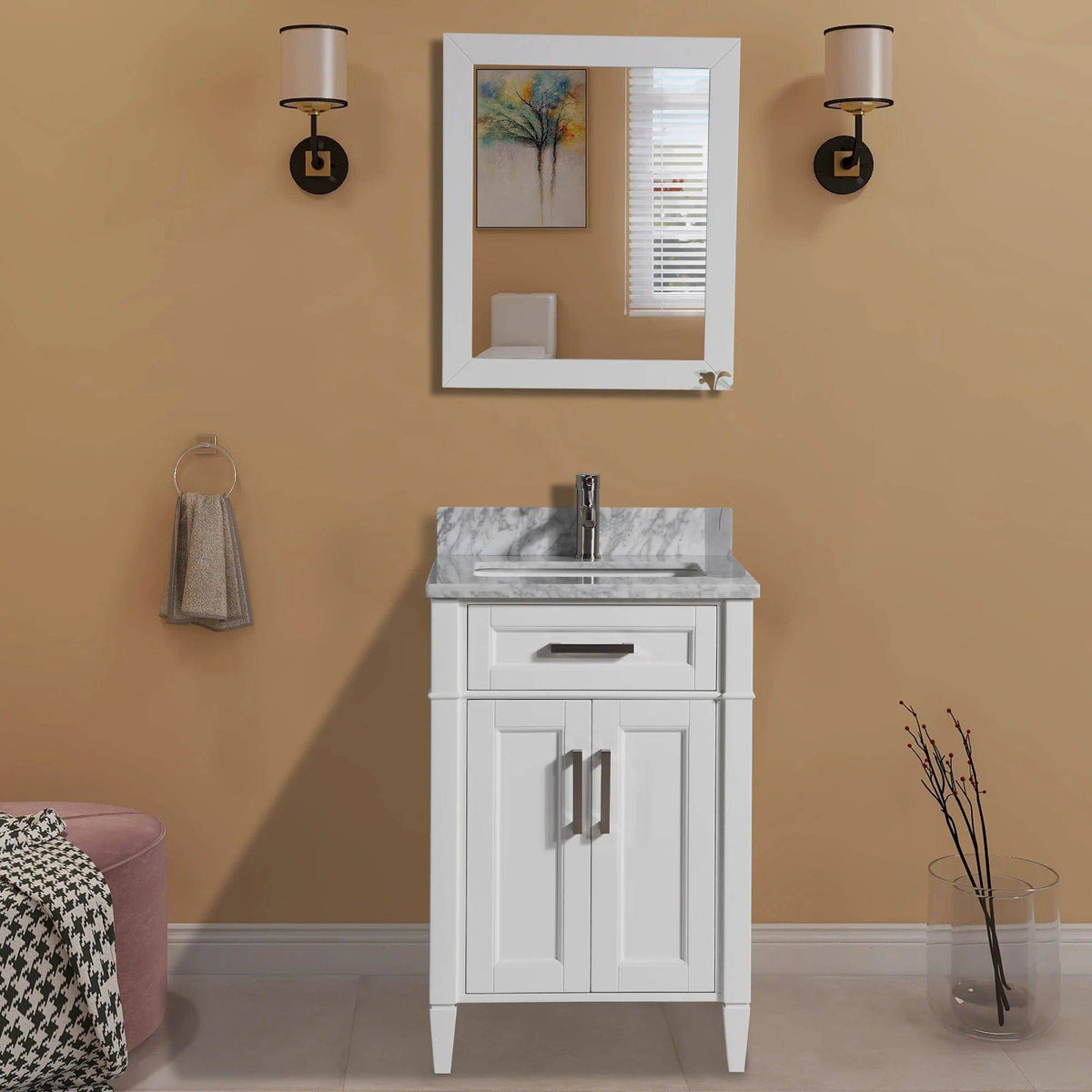 Ocean Royal 24 in. White Single Sink Vanity Set with Mirror
