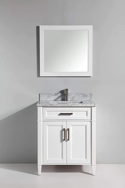 30 in. Single Sink Bathroom Vanity Set in White,Carrara Marble Stone Top - Decohub Home