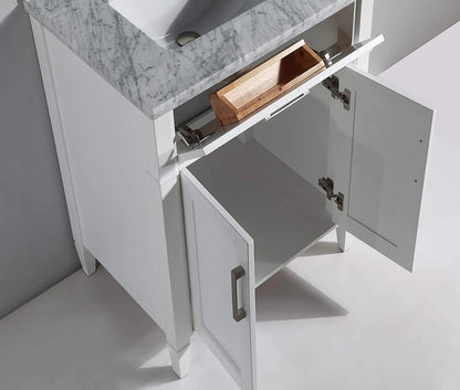 30 in. Single Sink Bathroom Vanity Set in White,Carrara Marble Stone Top - Decohub Home