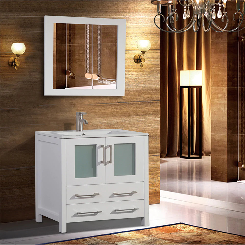 Conjunto de tocador de baño moderno compacto con lavabo individual de 36 pulgadas en blanco
