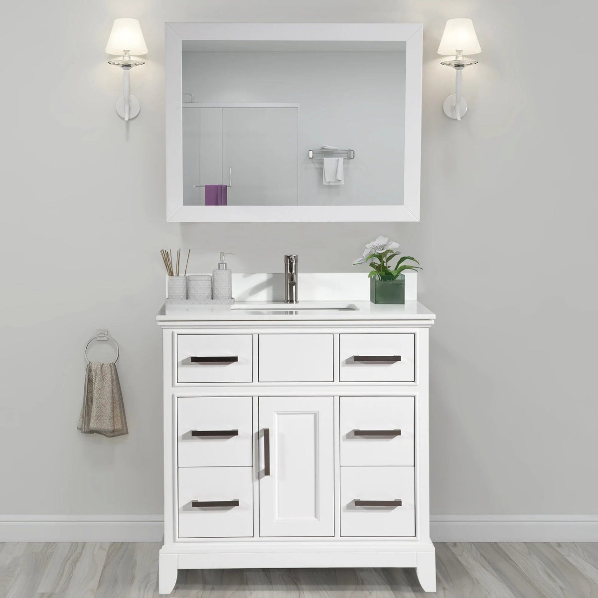 Juego de tocador de baño con lavabo individual de 36 pulgadas en color blanco