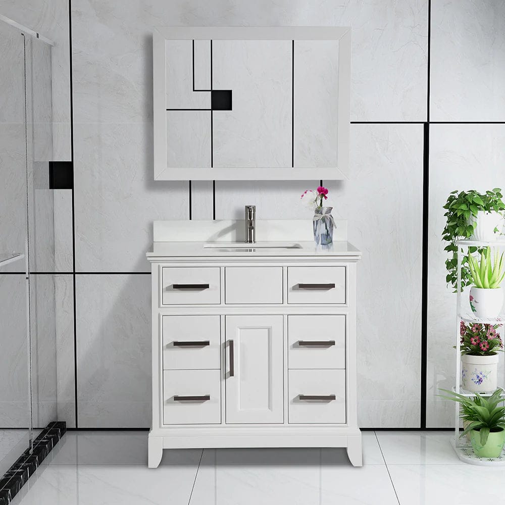 Juego de tocador de baño con lavabo individual de 36 pulgadas en color blanco