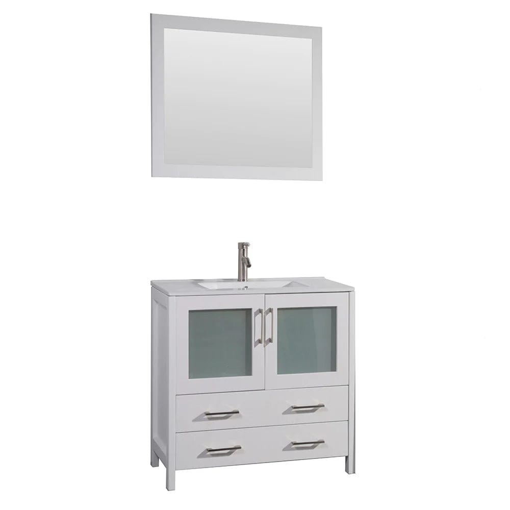 Conjunto de tocador de baño moderno compacto con lavabo individual de 36 pulgadas en blanco