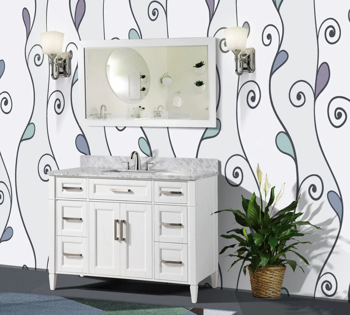 48 in. Single Sink Bathroom Vanity Set in White with Carrara Marble Top