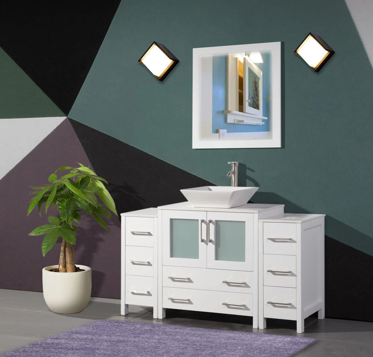 54 in. Single Sink Bathroom Vanity Combo Set in White