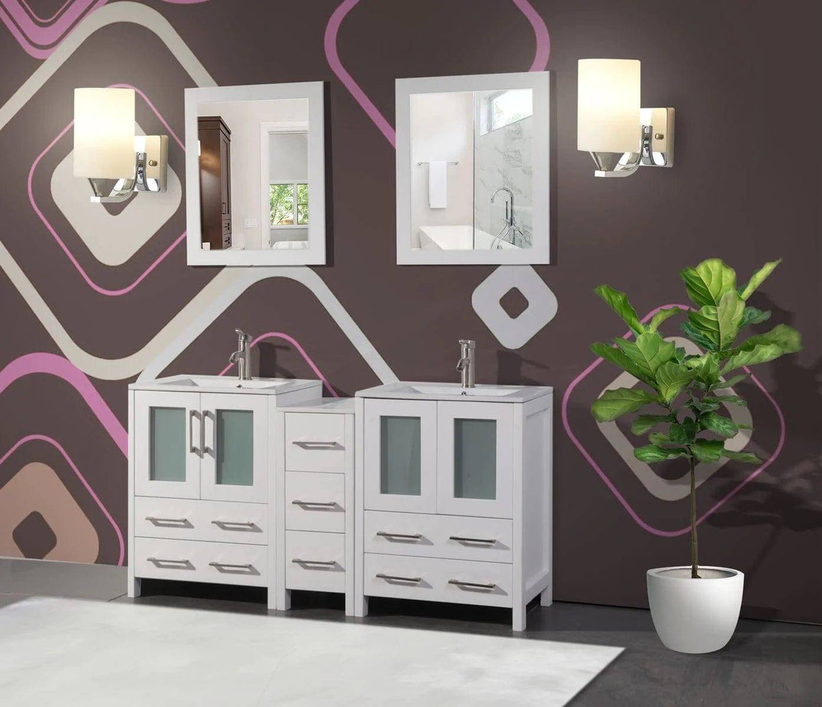 Ocean Royal 60 in. White Double Sink Vanity with 7 Drawers