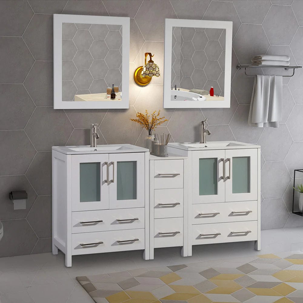 Ocean Royal 60 in. White Double Sink Vanity with 7 Drawers