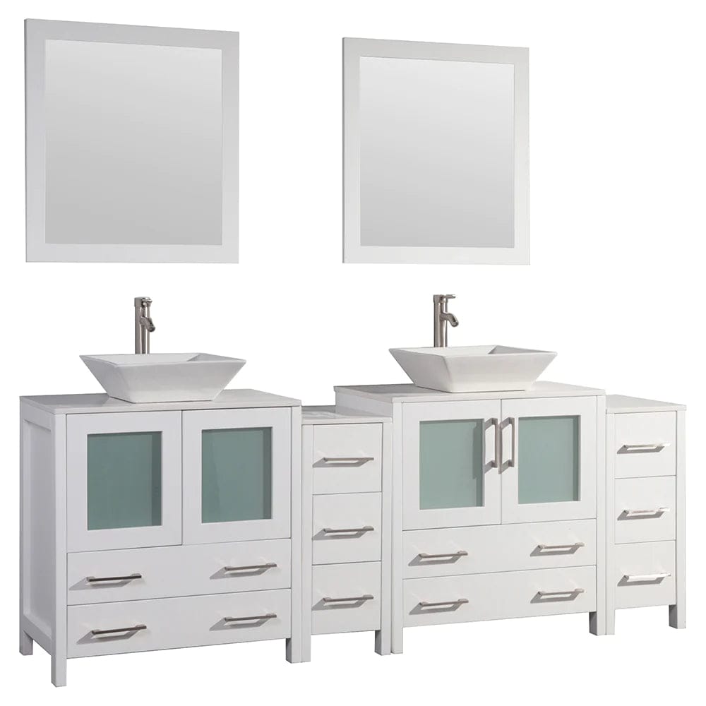 84 in. Double Sink Bathroom Vanity Combo Set in White with 10 Drawers