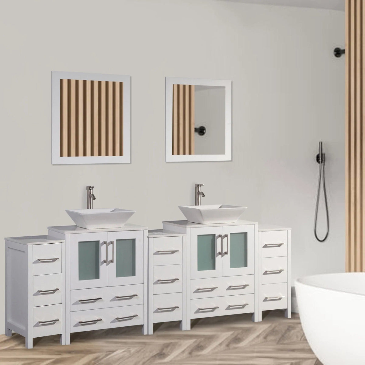 Ocean Royal 84 in. White Double Sink Vanity Set with 13 Drawers
