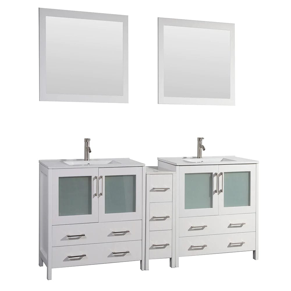 84 in. Double Sink Modern Bathroom Vanity Compact Set in White