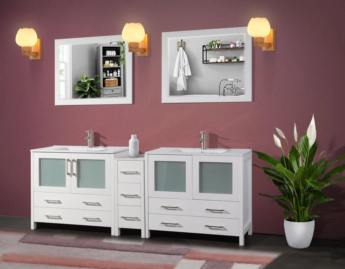 84 in. Double Sink Modern Bathroom Vanity Compact Set in White
