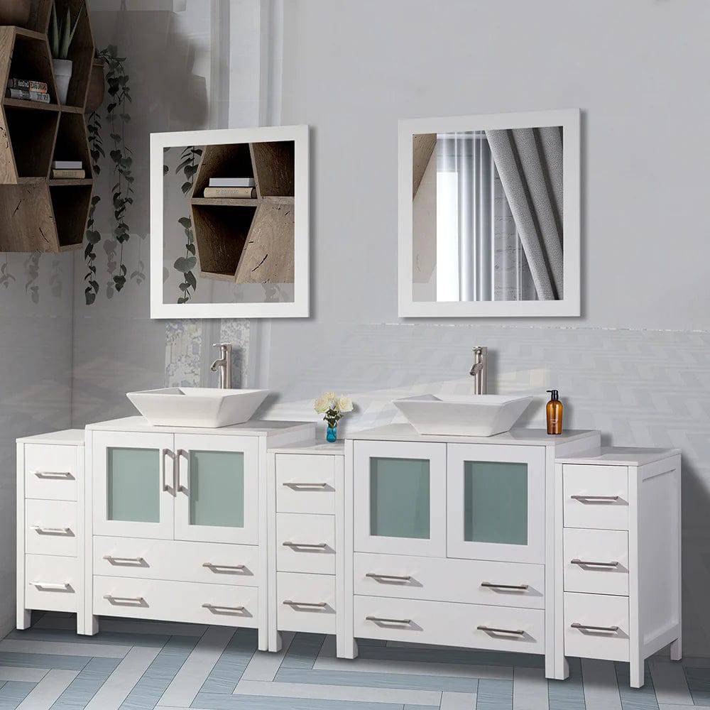96 in. Double Sink Bathroom Vanity Combo Set in White