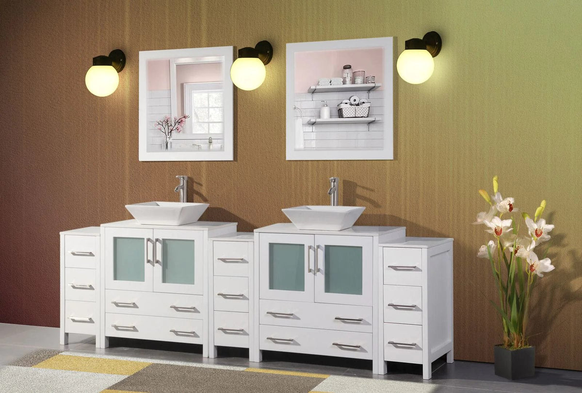 96 in. Double Sink Bathroom Vanity Combo Set in White