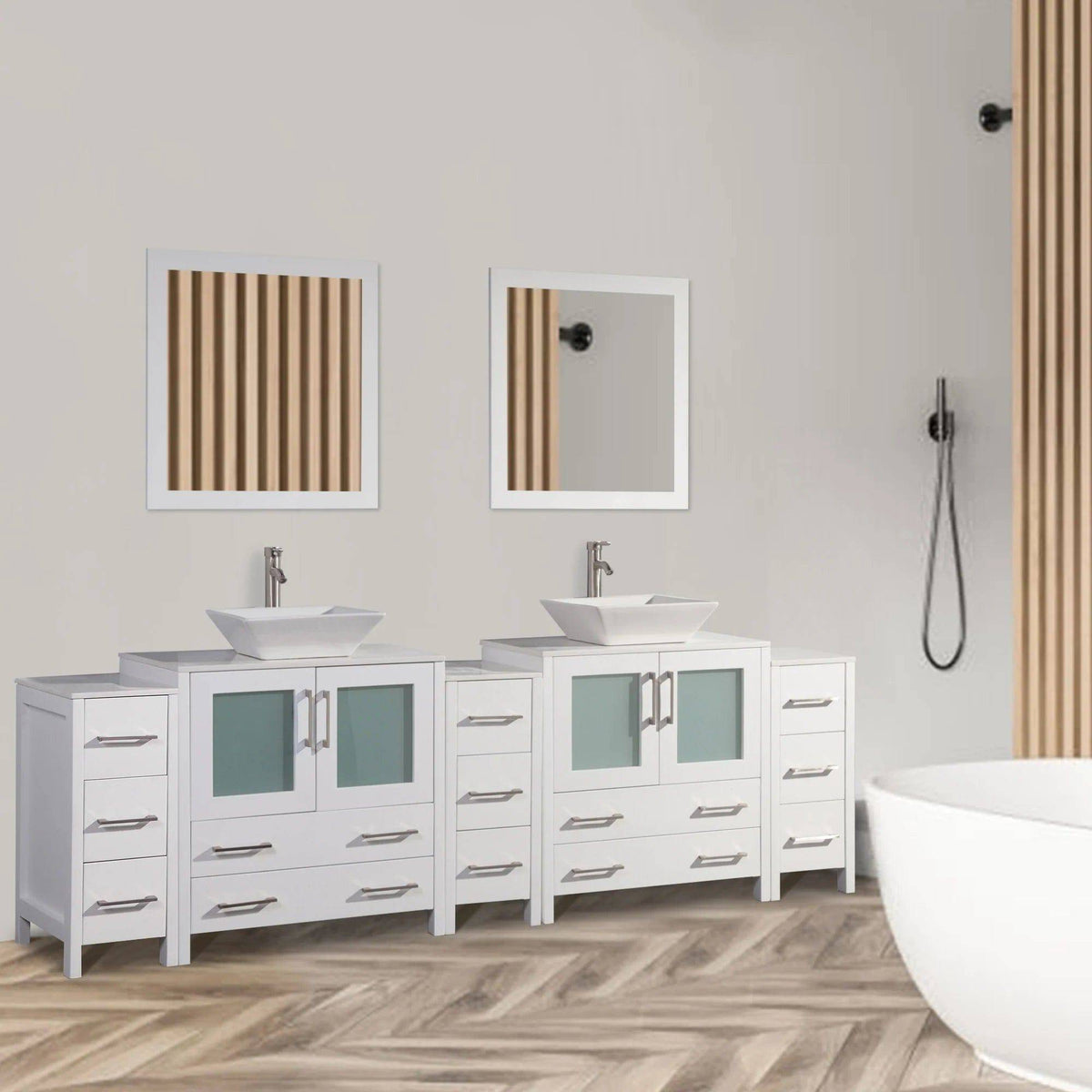 96 in. Double Sink Bathroom Vanity Combo Set in White